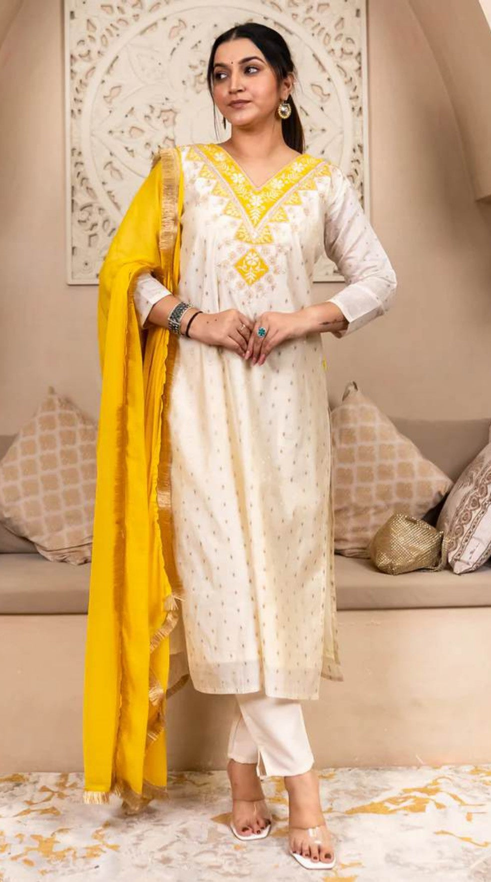 Ivory Grace Chanderi Silk Kurti Set
