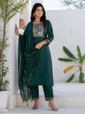 Women's Cotton Blend Kurta Set with Chanderi Dupatta