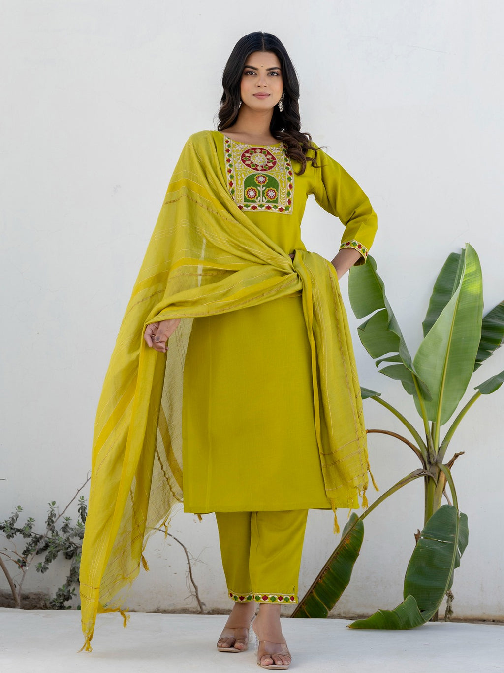 Women's Cotton Blend Kurta Set with Chanderi Dupatta