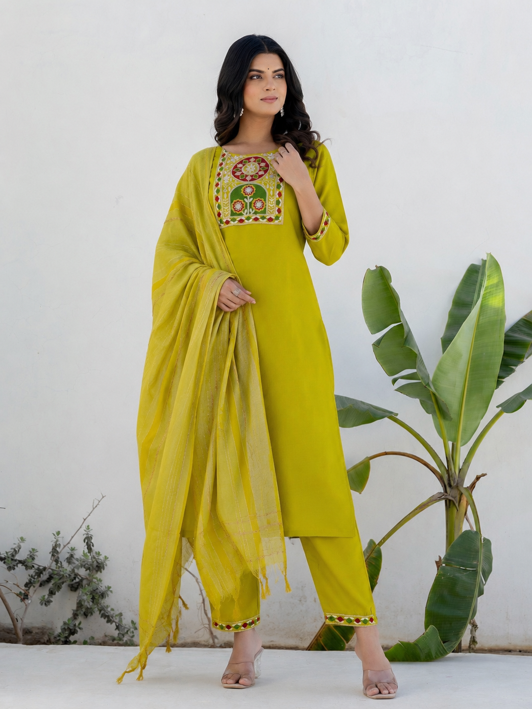Women's Cotton Blend Kurta Set with Chanderi Dupatta
