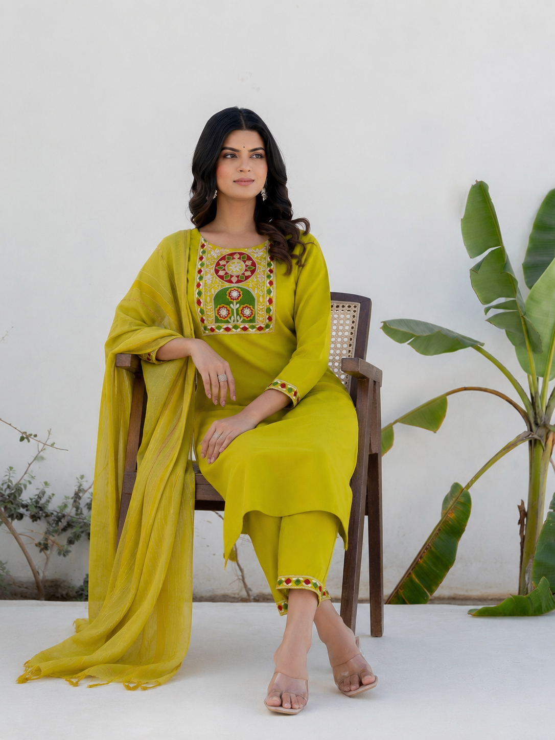 Women's Cotton Blend Kurta Set with Chanderi Dupatta