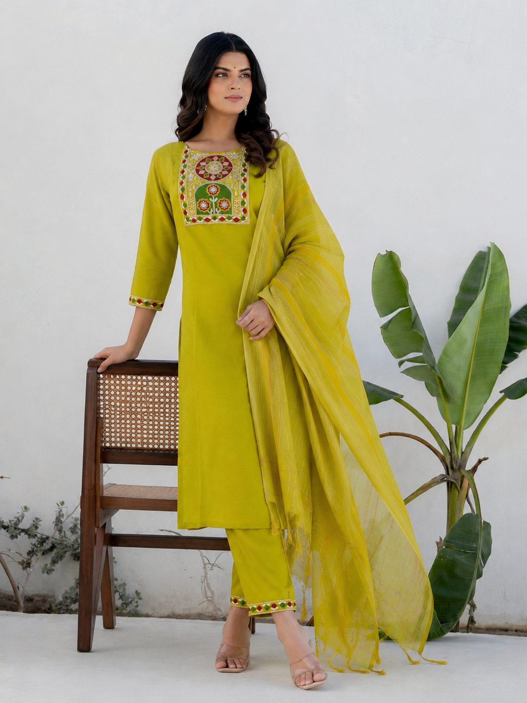 Women's Cotton Blend Kurta Set with Chanderi Dupatta