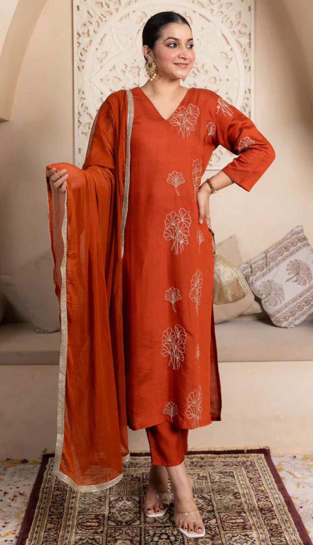 Rust Royale Silk Blend Kurti Set