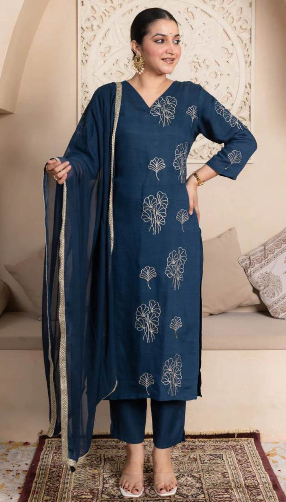 Teal Majesty Silk Blend Kurti Set