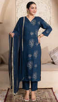 Teal Majesty Silk Blend Kurti Set