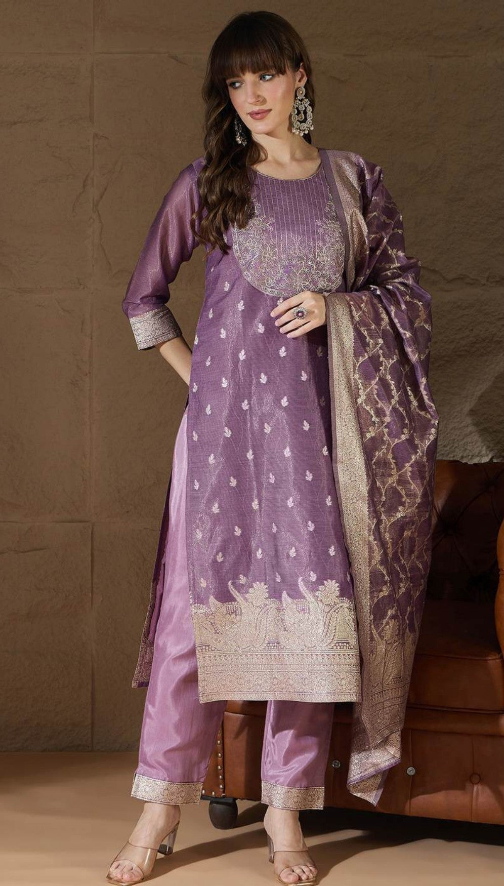 Royal Purple Soft Silk Blend Kurti Set