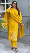 Golden Festive Embroidered Kurti Set