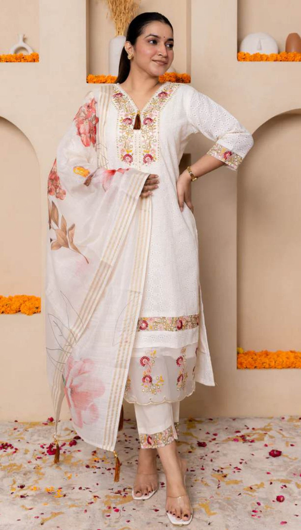 Pearl Organza Cotton Blend Kurti Set