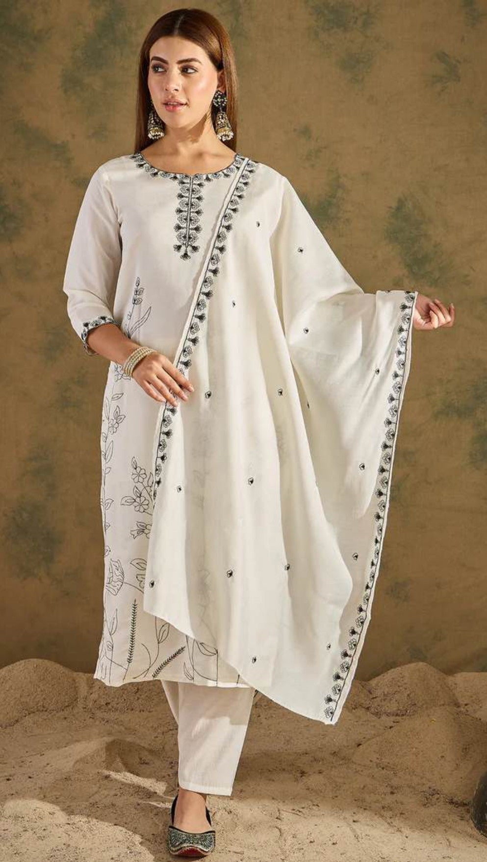 Classic Ivory Embroidered Kurti Set