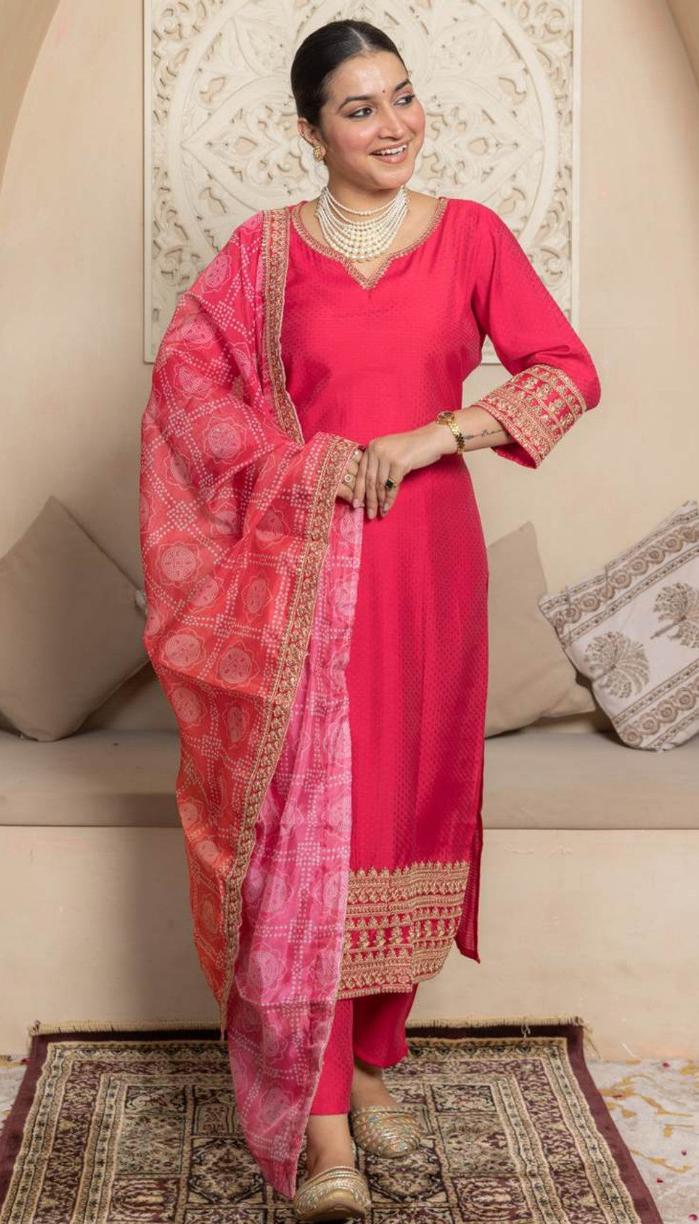 Pink Elegance Chanderi Kurti Set