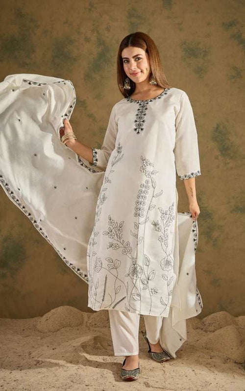 Classic Ivory Embroidered Kurti Set