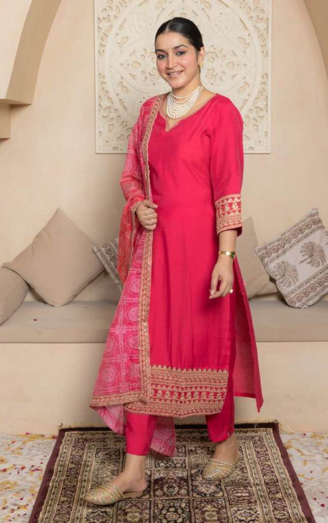 Pink Elegance Chanderi Kurti Set
