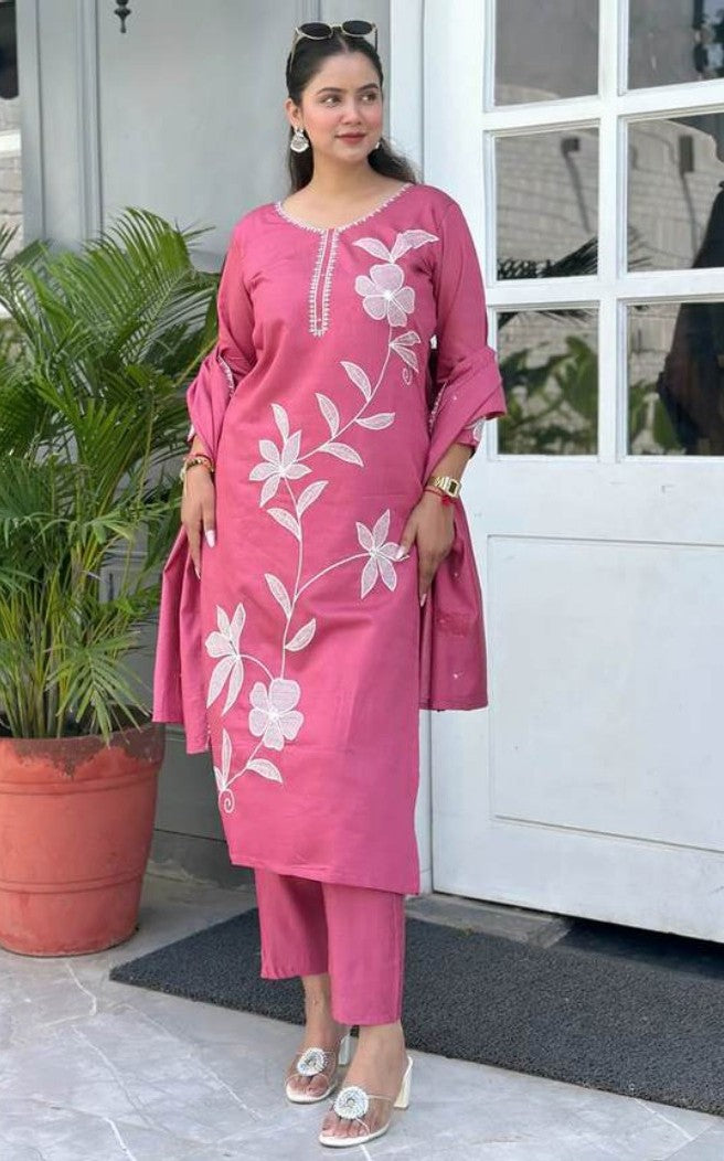 Blush Bloom Viscose Silk Kurti Set