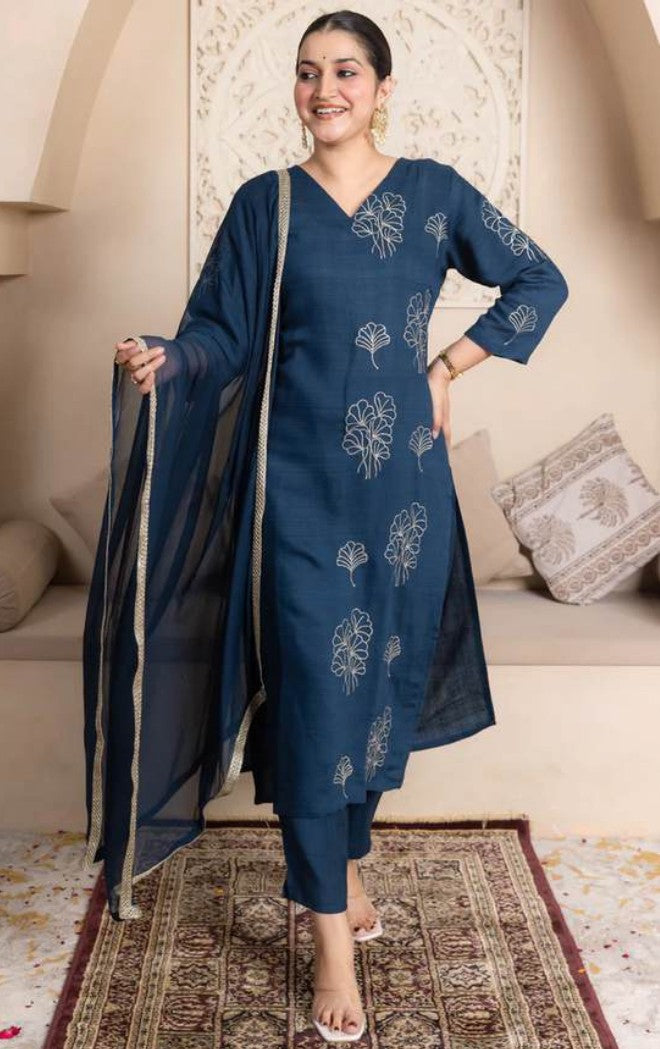 Teal Majesty Silk Blend Kurti Set