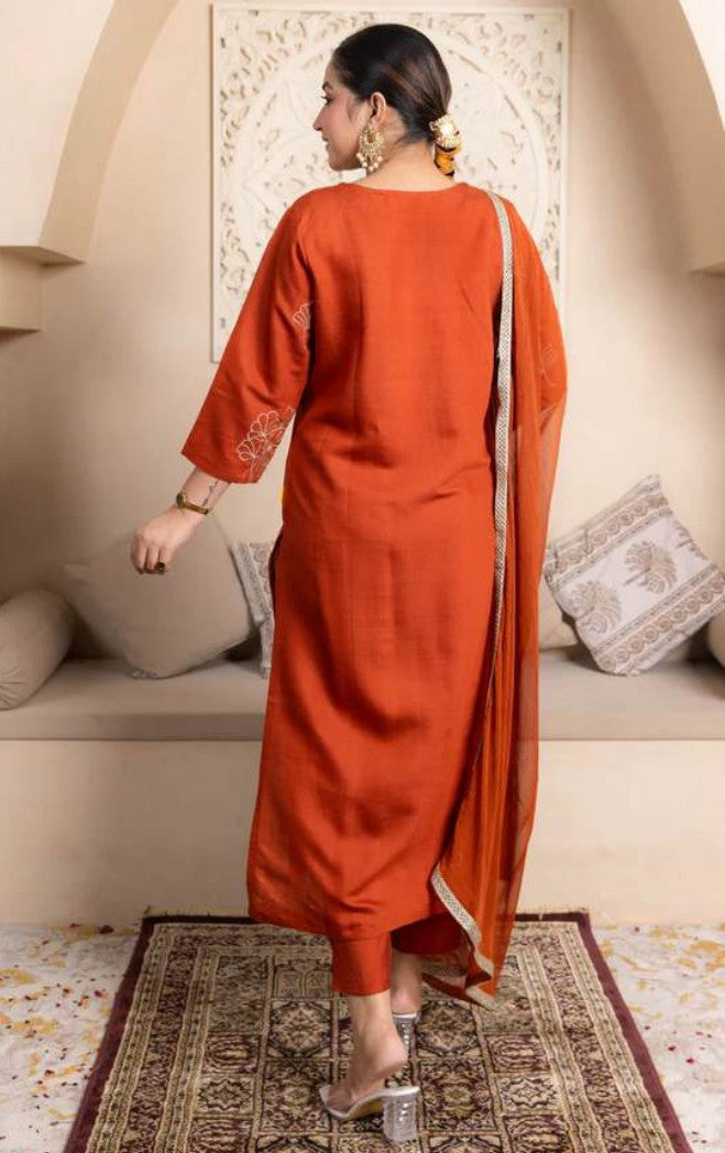 Rust Royale Silk Blend Kurti Set