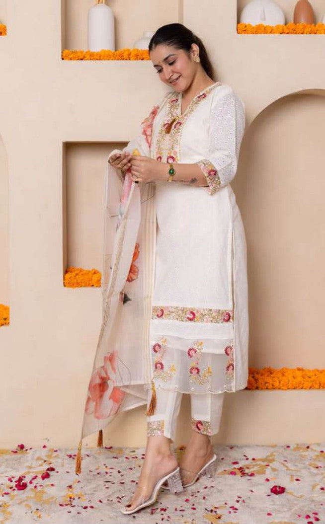 Pearl Organza Cotton Blend Kurti Set