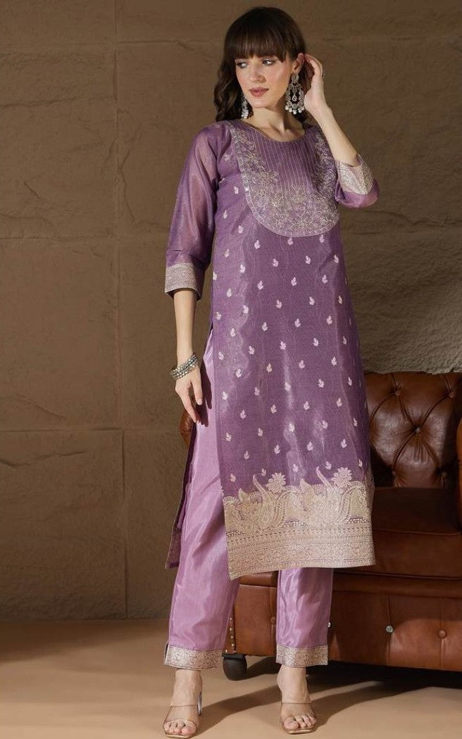 Royal Purple Soft Silk Blend Kurti Set