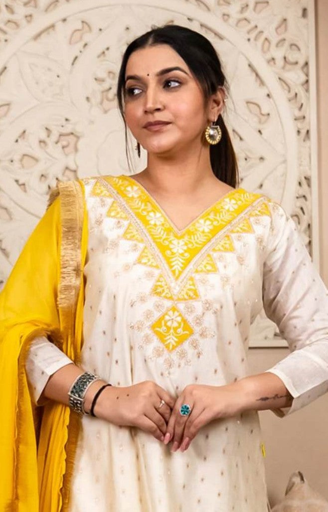 Ivory Grace Chanderi Silk Kurti Set