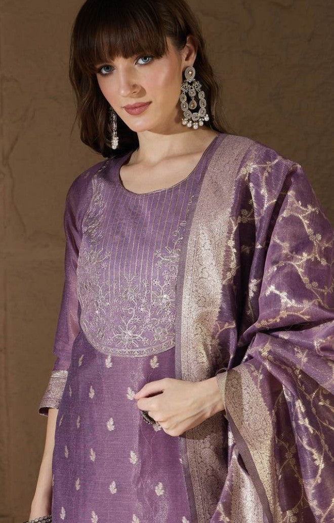 Royal Purple Soft Silk Blend Kurti Set