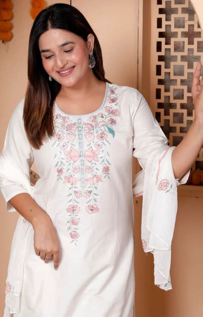 Pure White Cotton Comfort Kurti Set