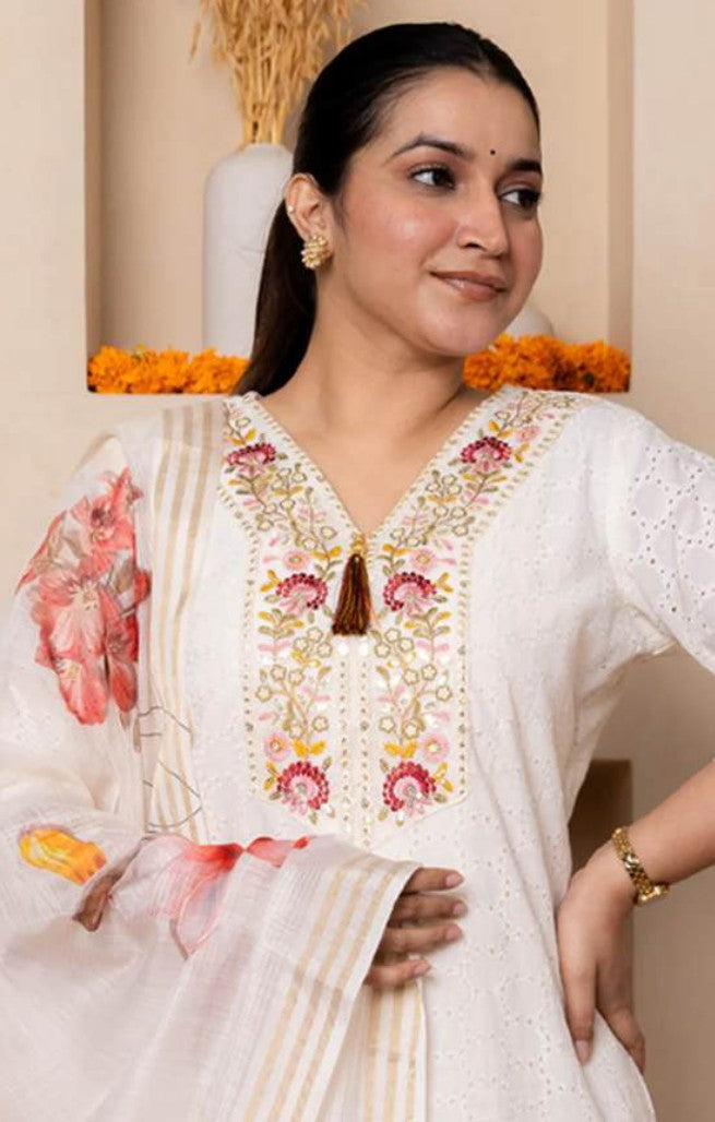 Pearl Organza Cotton Blend Kurti Set