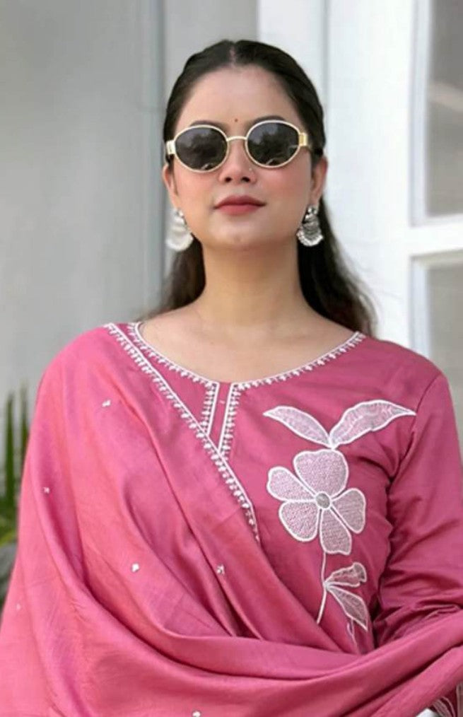 Blush Bloom Viscose Silk Kurti Set
