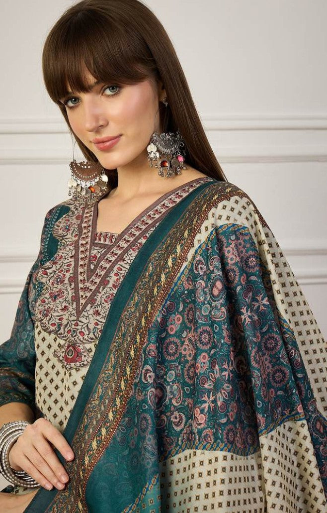 Teal Aura Viscose Silk Kurti Set