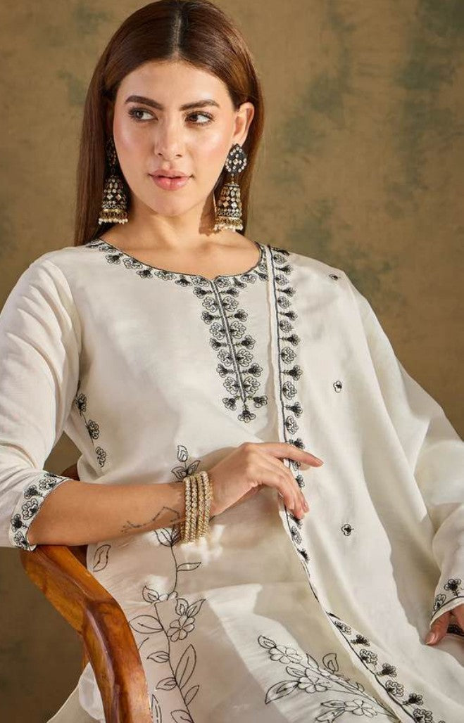 Classic Ivory Embroidered Kurti Set