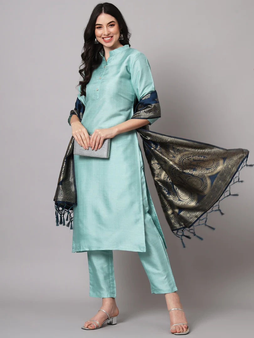 Women's Cotton Silk Kurta Set with Banarasi Dupatta