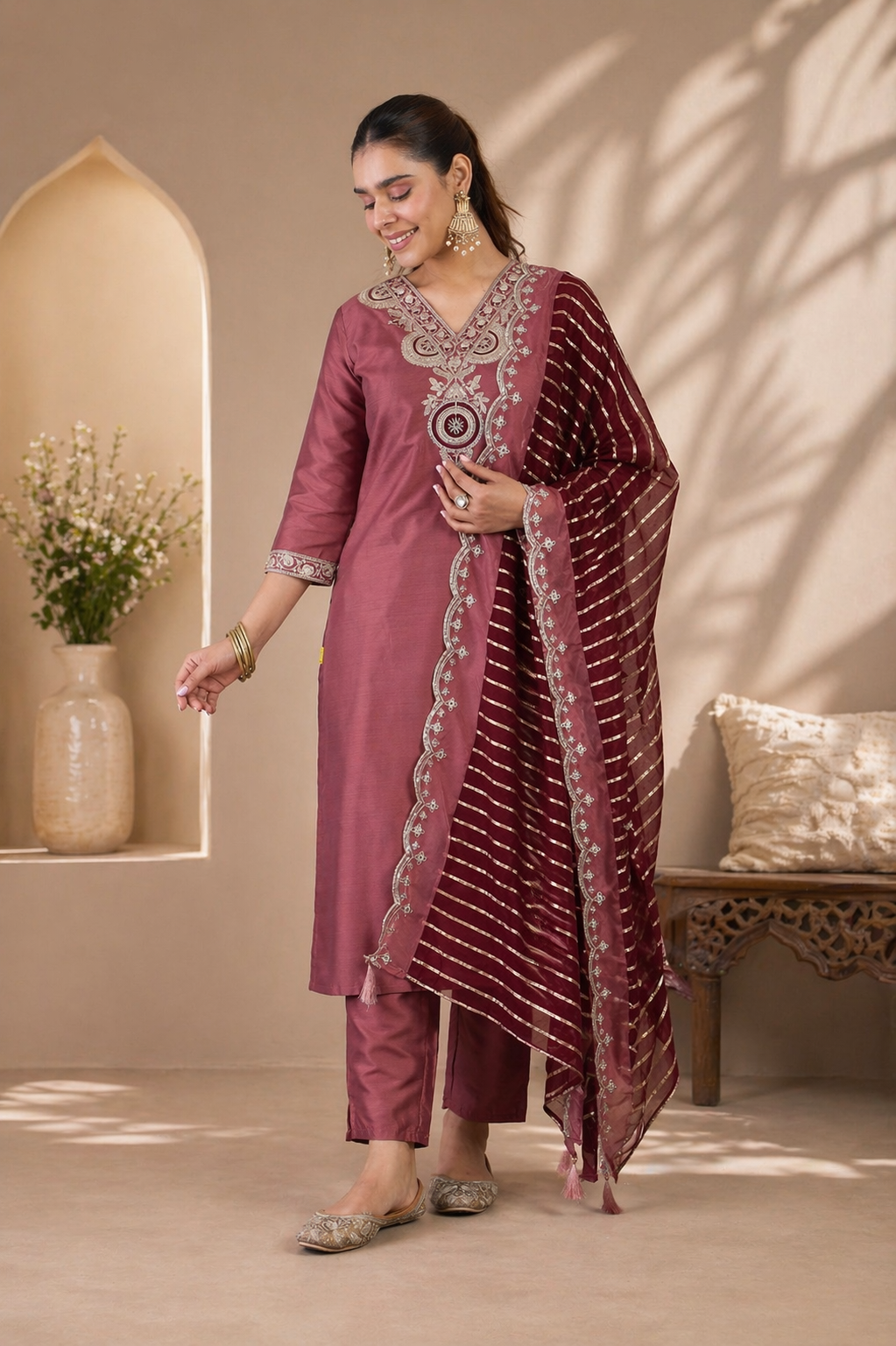 Rosewood Elegance Zora Silk Kurti Set