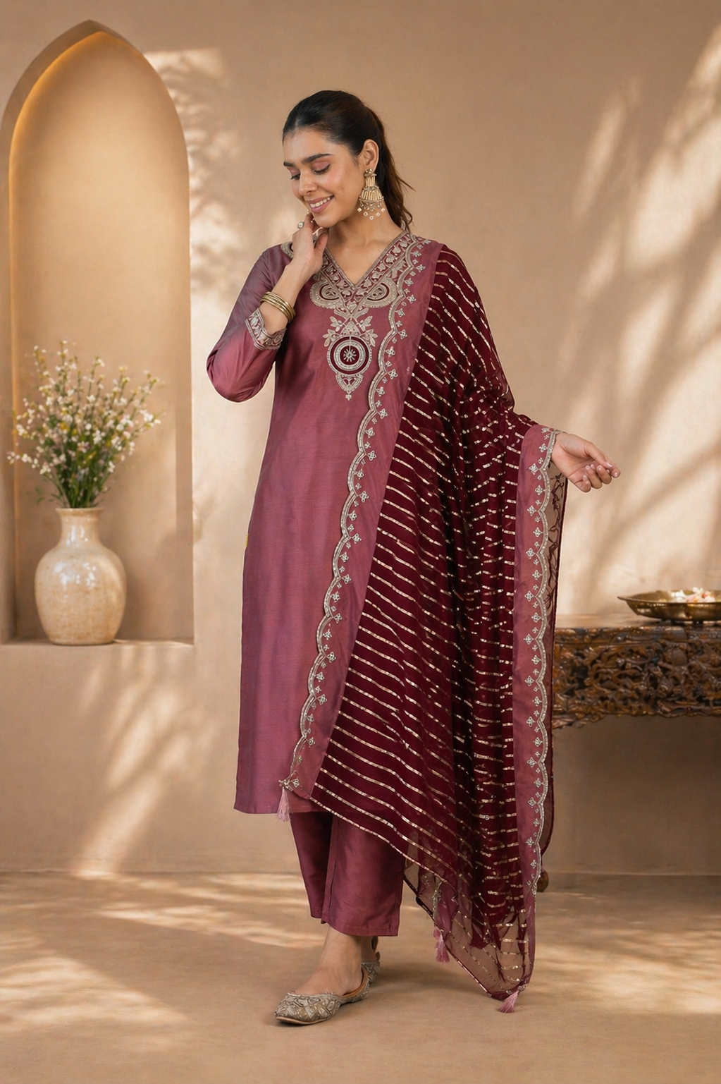 Rosewood Elegance Zora Silk Kurti Set