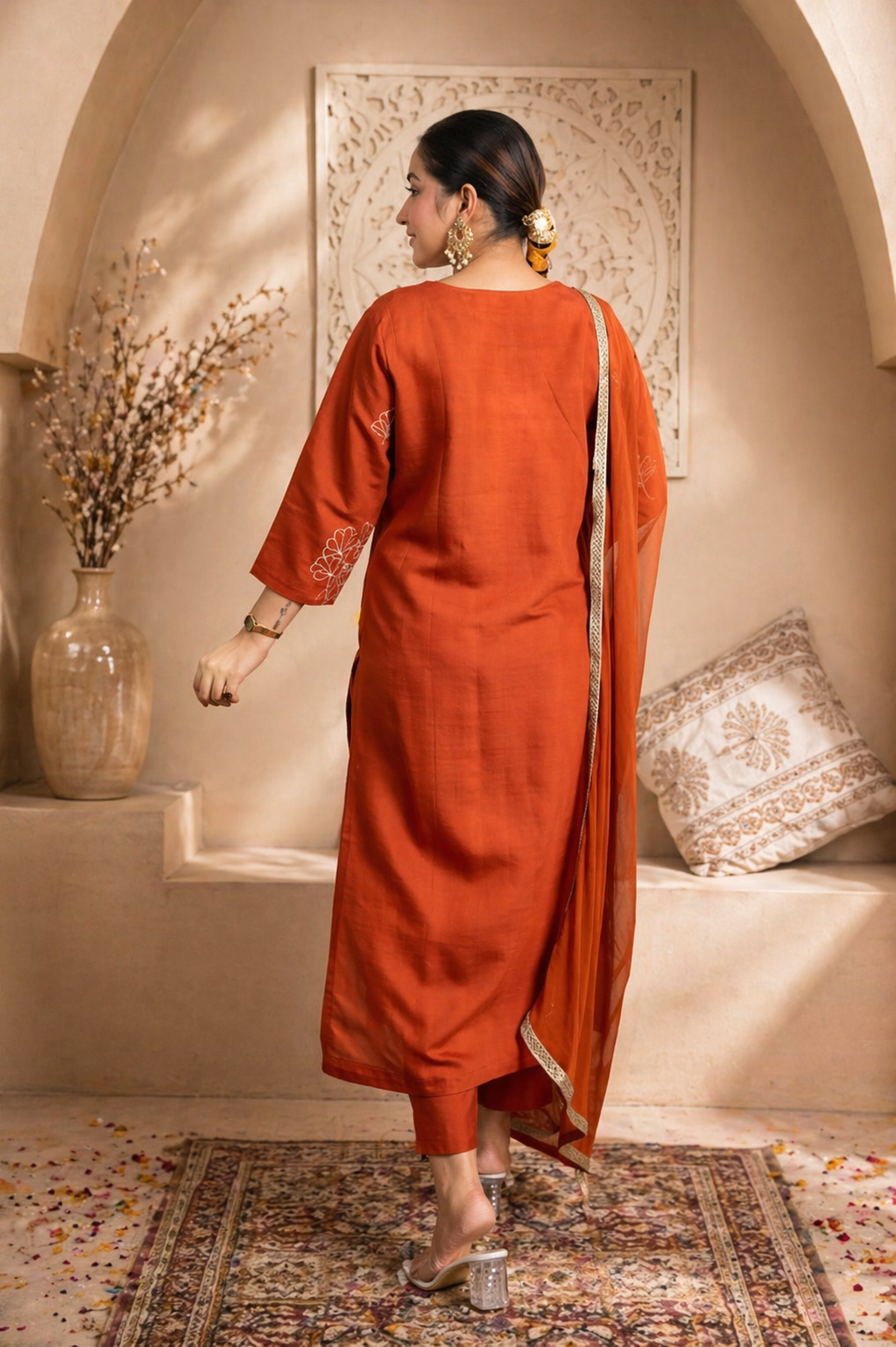 Rust Royale Silk Blend Kurti Set