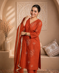 Rust Royale Silk Blend Kurti Set