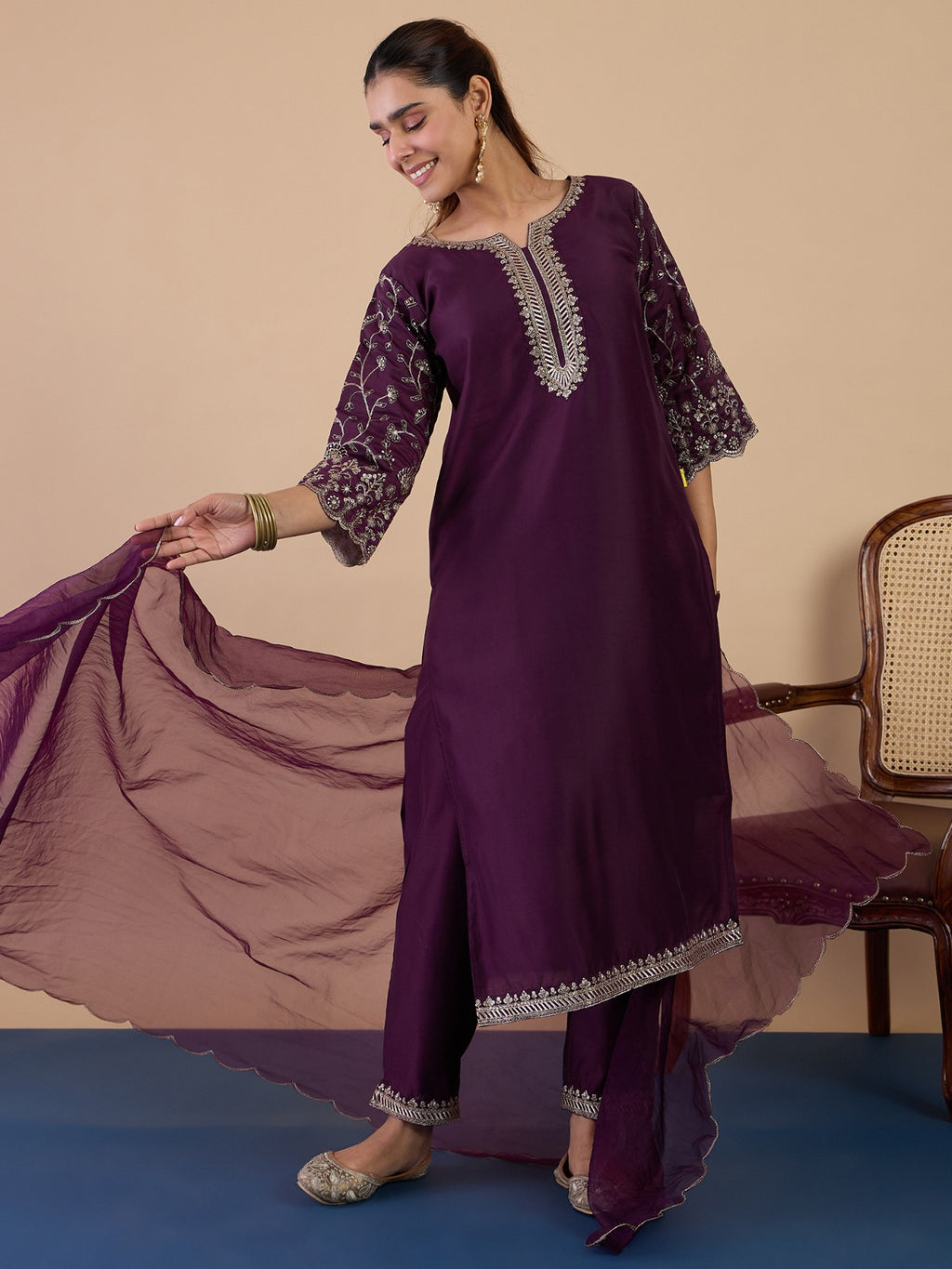 Muslin Grace Embroidered Kurti Set