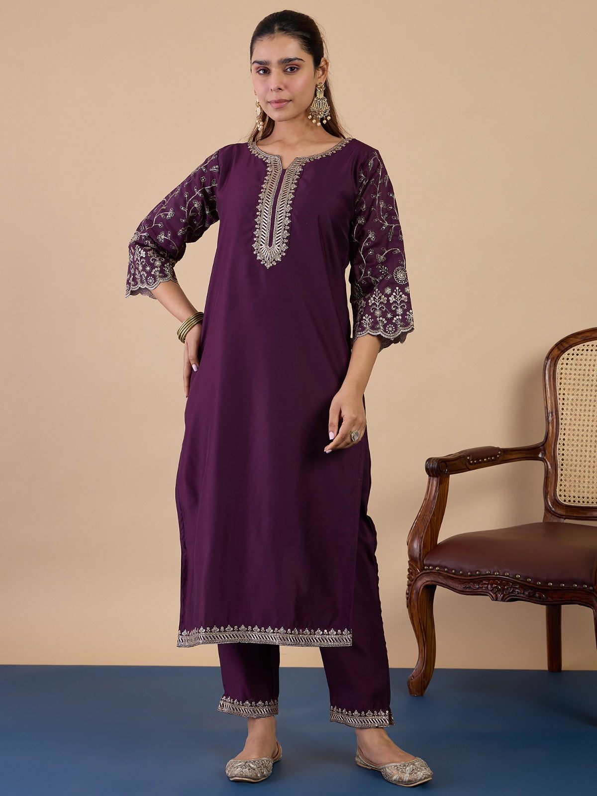 Muslin Grace Embroidered Kurti Set