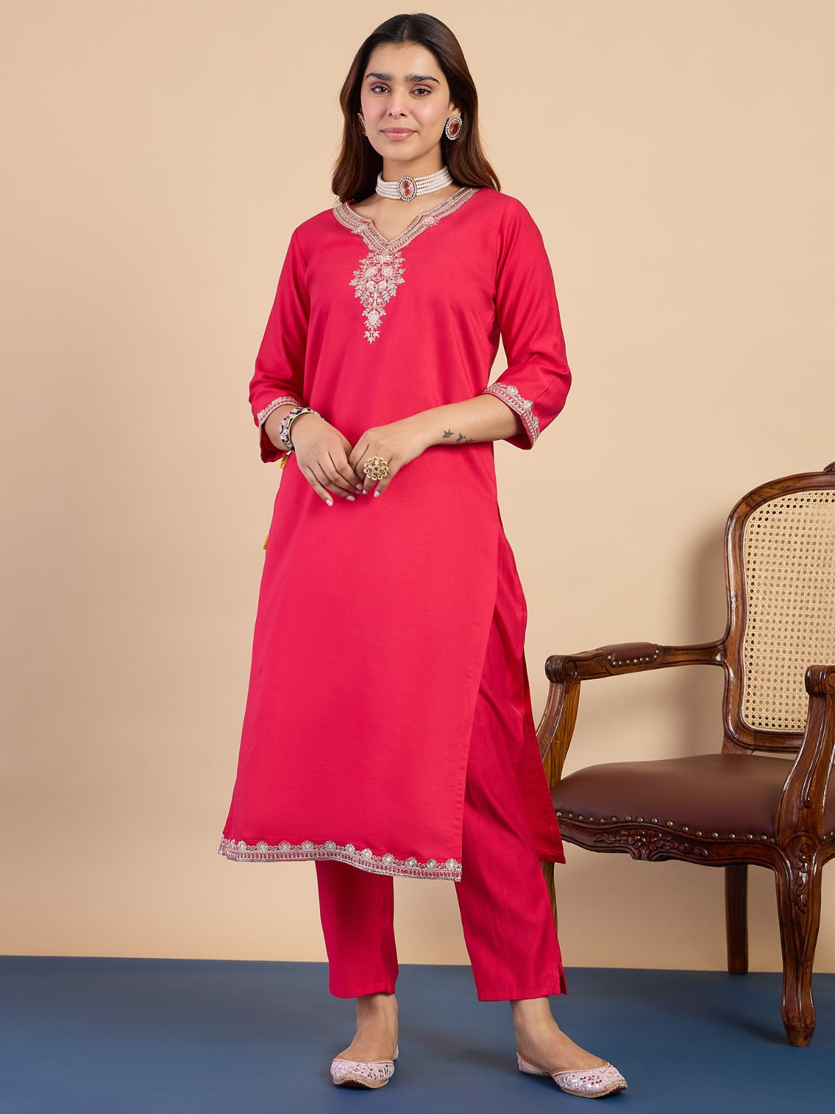 Floral Heritage Gadwal Silk Kurti Set