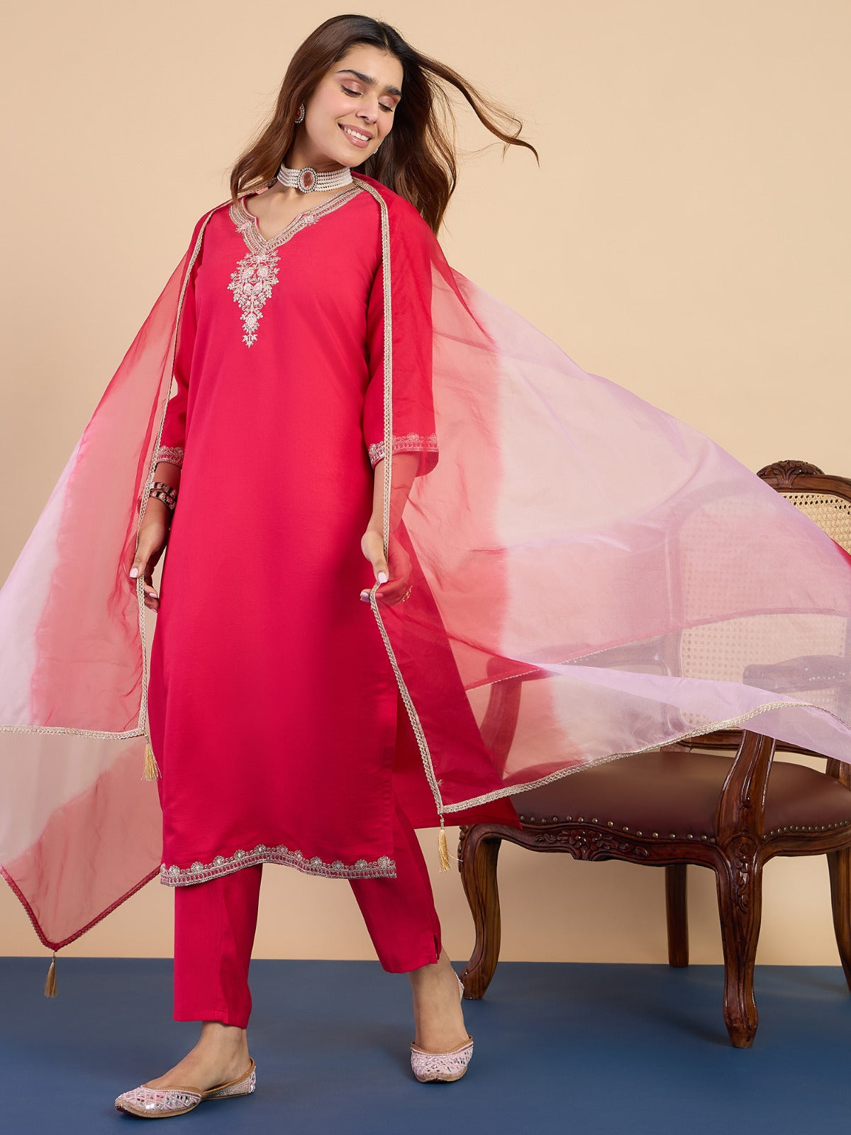 Floral Heritage Gadwal Silk Kurti Set