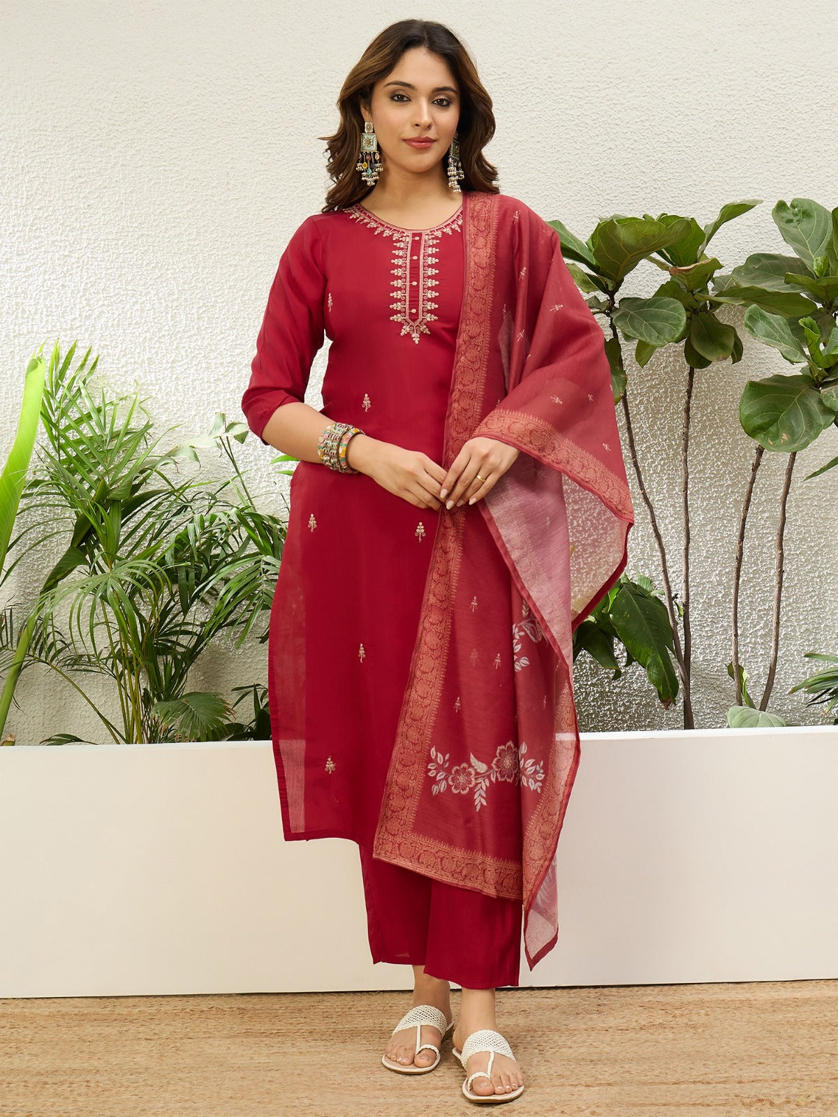 Crimson Elegance Roman Silk Kurta Set