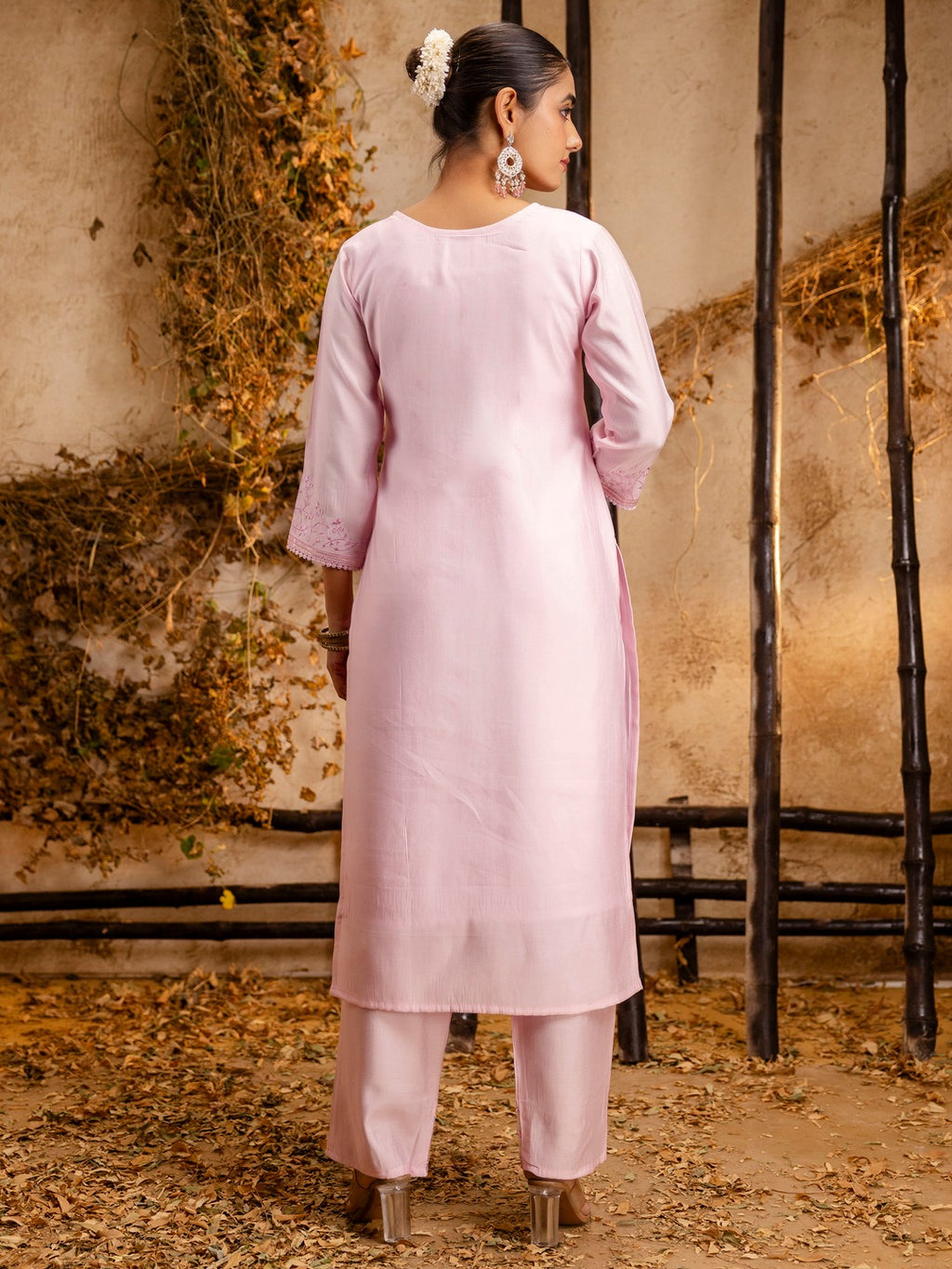 Mauve Viscose Roman Silk Kurta Set